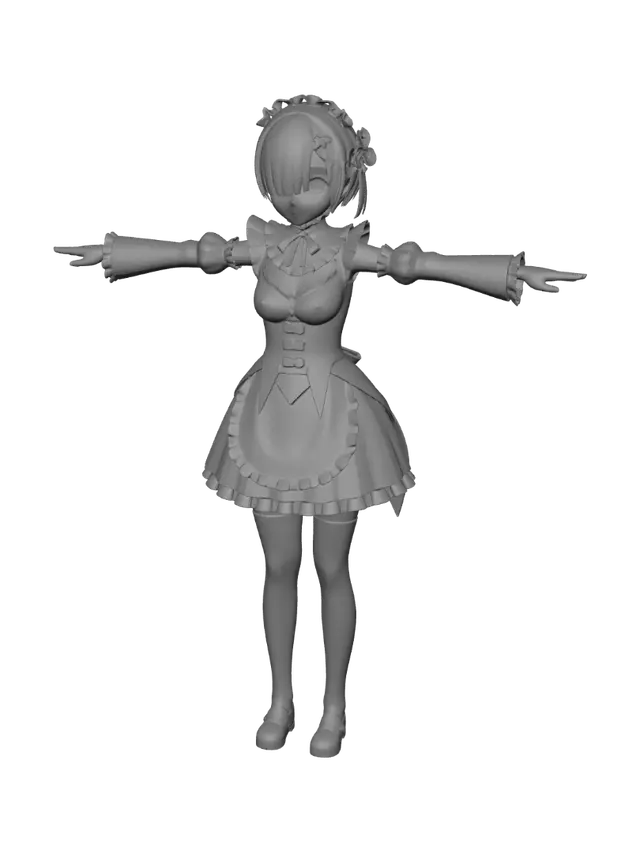 3D model for Blue-haired Maid in a T-Pose