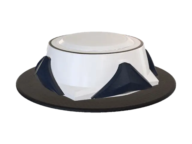 3D model for Create a cool Roblox-style hat accessory designed for a modern, stylish avatar. The hat should have a strong, clean silhouette with a sleek and edgy design. It can include subtle details like metallic accents, sharp shapes, or minimal glowing elements, but should not be overly complex. The overall look should feel confident, trendy, and slightly futuristic while still fitting Roblox’s blocky art style. Use a balanced color palette (dark tones with one accent color works best). The accessory should be shown as a standalone 3D item centered on a neutral background, optimized for Roblox inventory display and in-game use.