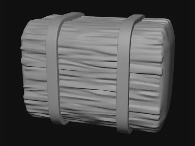 3D model for cute stylized hay bale toy, chunky rectangular hay bale with rounded edges, simple cartoon farm accessory, smooth clean surfaces, low poly, thick solid form, designed for 3D printing, no thin parts, collectible toy style, isolated on white background