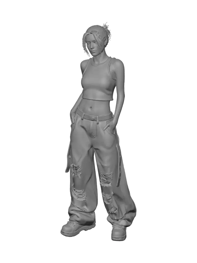 3D model for Grunge Crop Top with Distressed Cargo Jeans