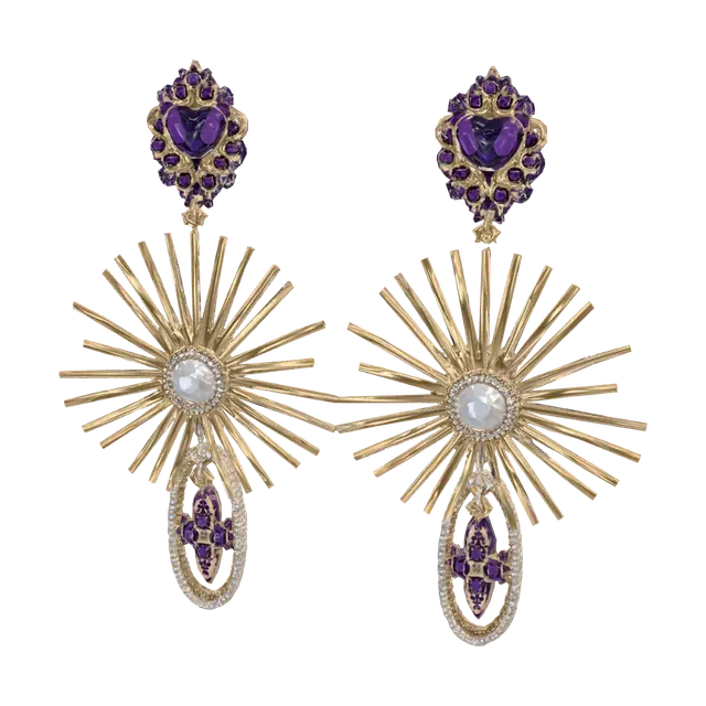 3D model for Gold Sunburst Amethyst Earrings