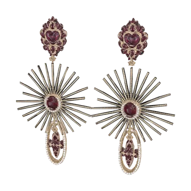 Gold Sunburst Amethyst Earrings - Dangle 3D-model, gegenereerd door AI