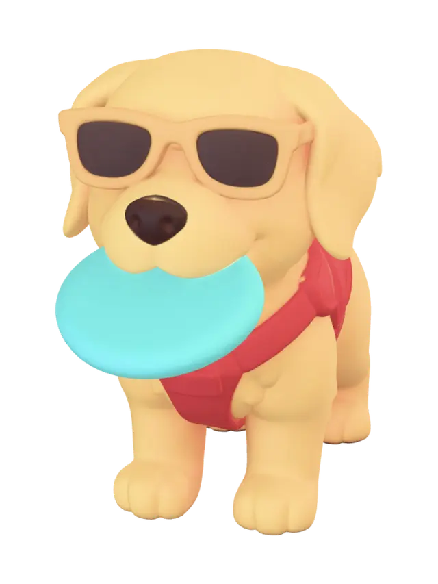 Cheerful Golden Retriever rescue dog - Corgi 3D model, vytvořený pomocí AI