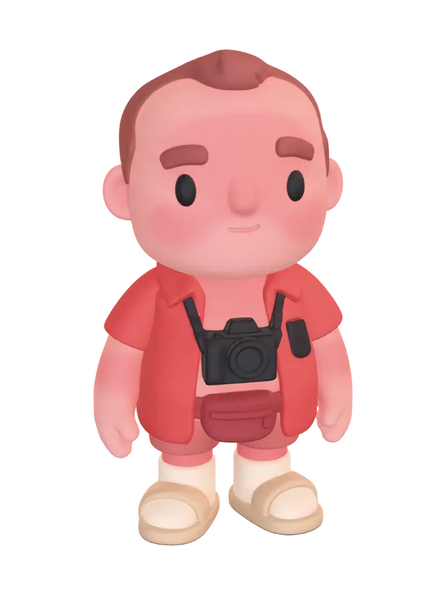 Funny sunburnt tourist - Redhead 3D model, vytvořený pomocí AI