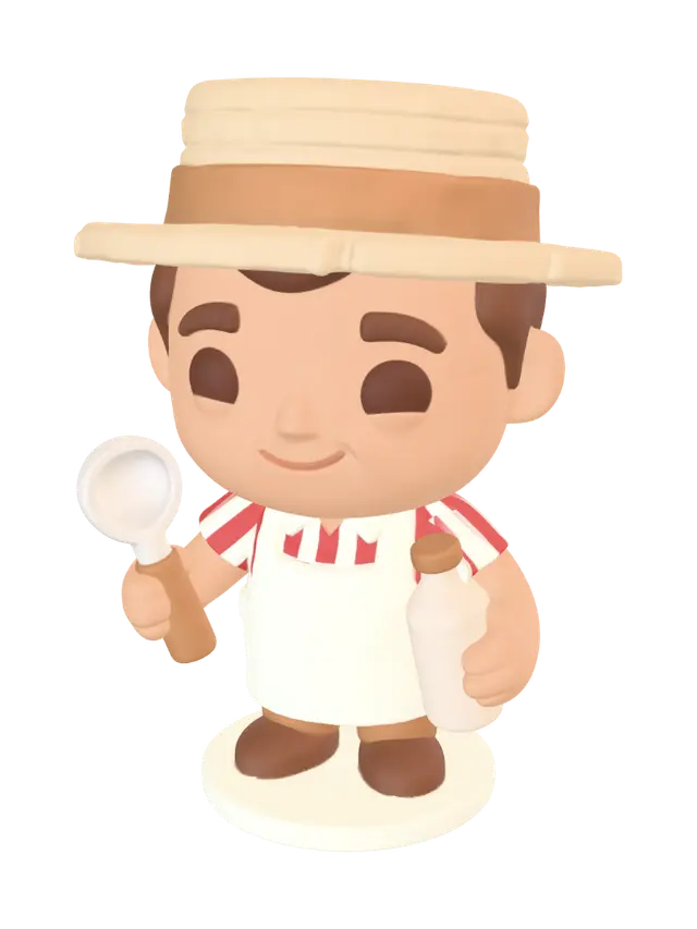 Friendly traditional ice cream seller - Cheerful 3D model, vytvořený pomocí AI