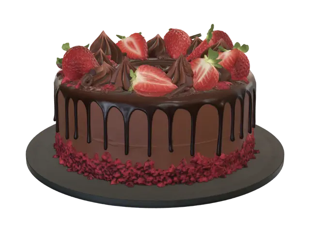 Strawberry Chocolate Ganache Cake - Desserts 3D model, vytvořený pomocí AI
