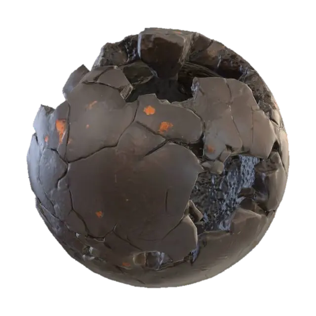 A broken cannonball is a spherical fragment of matte black cast iron, torn in two… का AI द्वारा बनाया गया 3D मॉडल