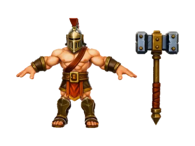 Gladiator Titan 2. **(HERO,SPECIAL CHARACTER)Ares' Champion:** A powerful warrior… 3D model, vytvořený pomocí AI