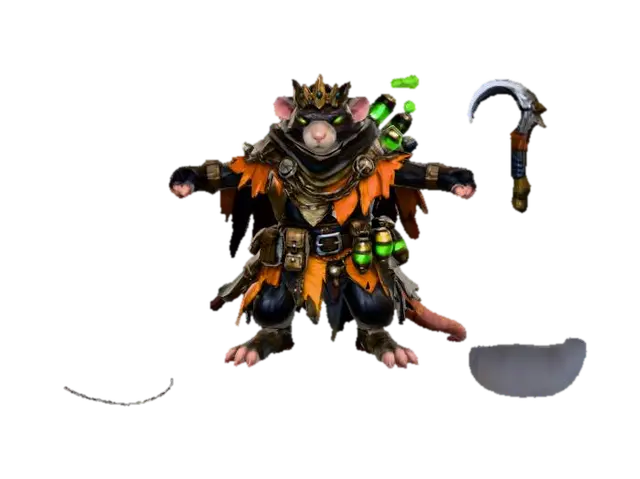 🐀 Ratchem the Scavenger King (Hero – Ambush Specialist) tinkerfolk - Rat 3D model, vytvořený pomocí AI