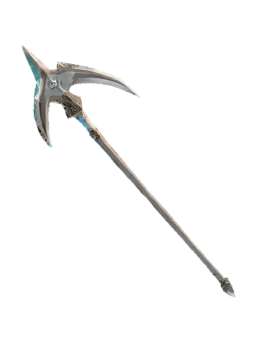 Frostmourn Scythe-Sword – crescent tip forever rimed with hoarfrost; breath fogs… 3D model, vytvořený pomocí AI