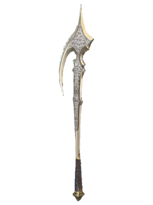 Frostmourn Scythe-Sword – crescent tip forever rimed with hoarfrost; breath fogs when… - Wow 3D model, vytvořený pomocí AI