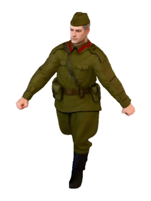 ww2 soviet soldier 3D model, vytvořený pomocí AI