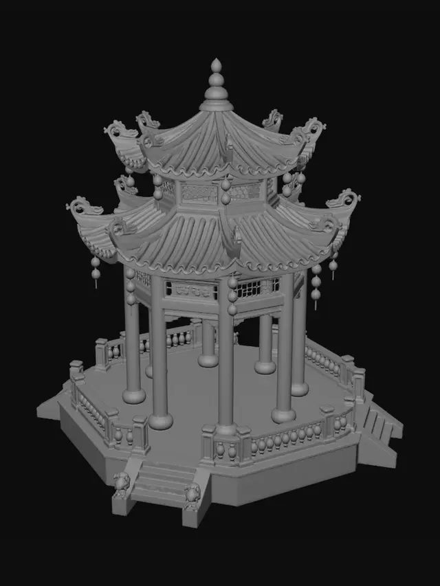 3D model for Red Chinese Pagoda Pavilion