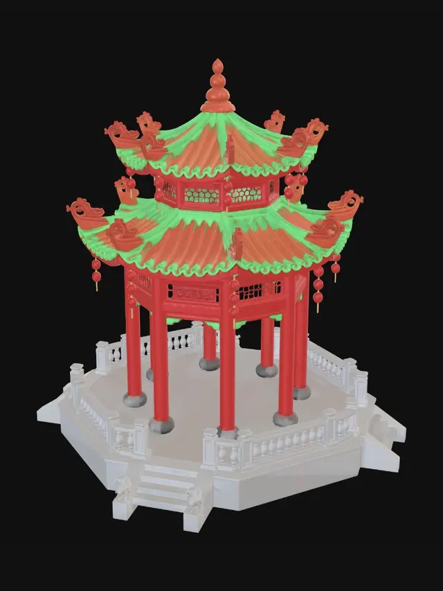 3D model for Red Chinese Pagoda Pavilion