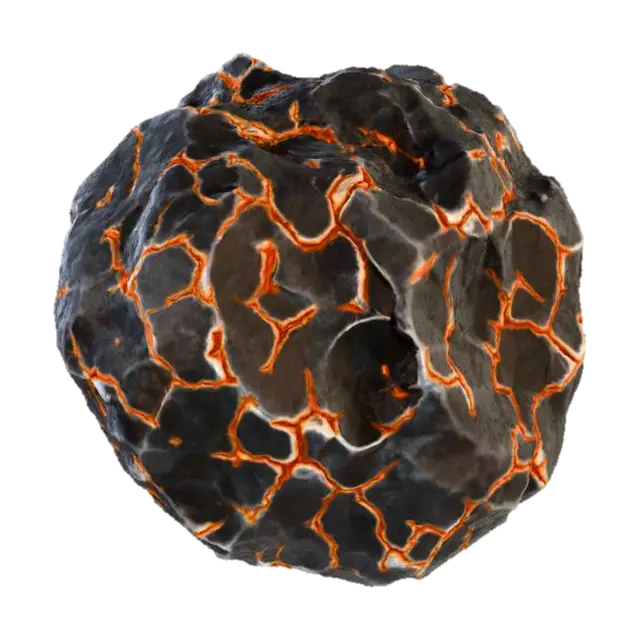 3D model for “rocky meteor projectile, irregular stone shape, cracked surface, solid textures, stylized realistic detailing, single 3D object, PBR, isolated”