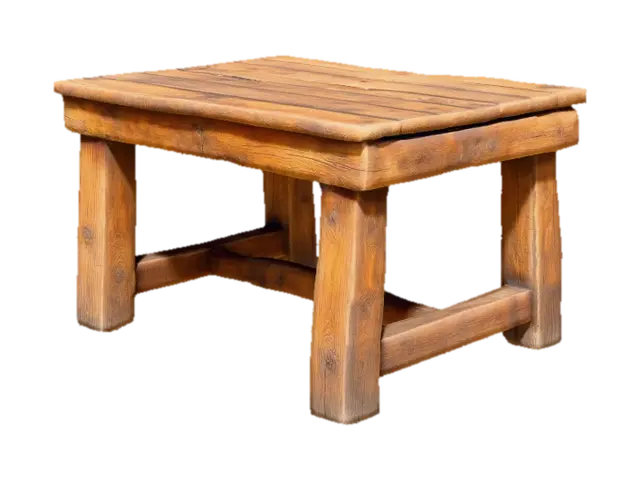 3D model for old wooden table with rough surface and thick legs, slightly uneven and worn edges, rustic 17th-century Dutch farmhouse style, ultra realistic and highly detailed