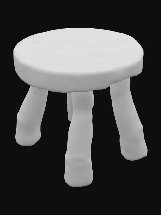3D model for simple wooden stool with uneven legs and a rough hand-carved look, rustic 17th-century style, worn edges, ultra realistic and highly detailed