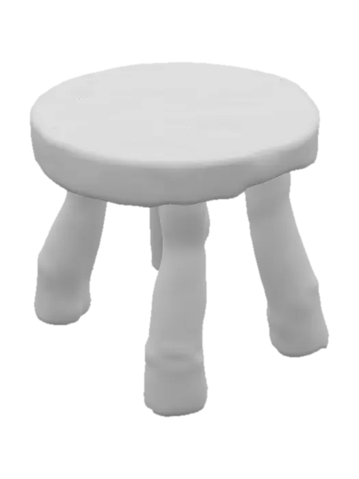 3D model for simple wooden stool with uneven legs and a rough hand-carved look, rustic 17th-century style, worn edges, ultra realistic and highly detailed
