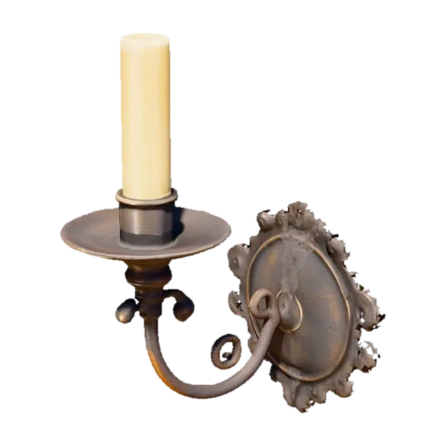 antique metal wall-mounted candle holder with a curved arm and simple plate,… - Wallmounted 3D model, vytvořený pomocí AI
