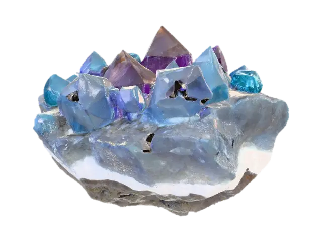 A raw, unrefined crystal ore rock, combining a rugged, dark grey or earthy brown… - Clusters 3D model, vytvořený pomocí AI