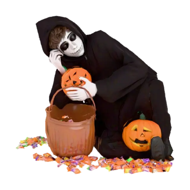 realistic. human. detailed. 3d character of a teenager dressed in a halloween… - Sleeping 3D model, vytvořený pomocí AI