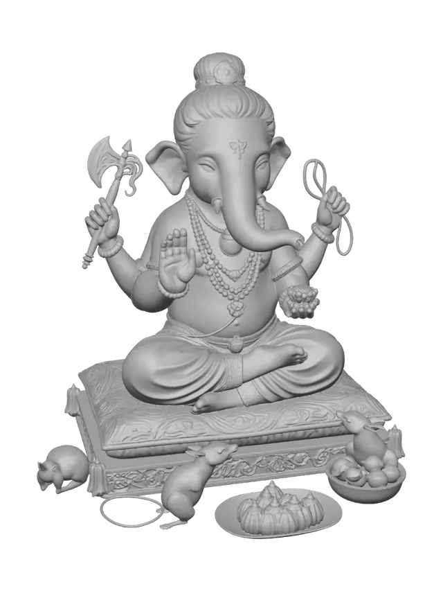 3D model for Ganesha Blessing with Modaks and Mice