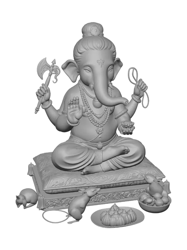 3D model for Ganesha Blessing with Modaks and Mice