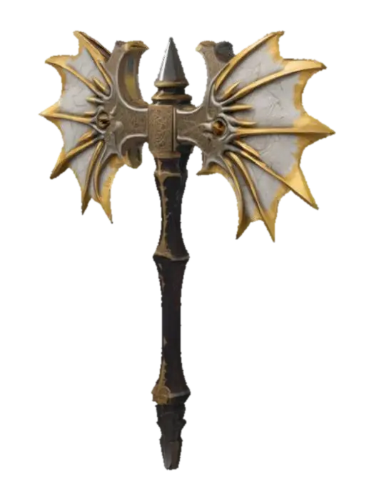 The object features a double-headed axe shape with intricate, demonic-like and… - Doubleheaded 3D model, vytvořený pomocí AI