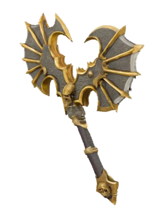 The object features a double-headed axe shape with intricate, wing-like,… - Doubleheaded 3D model, vytvořený pomocí AI