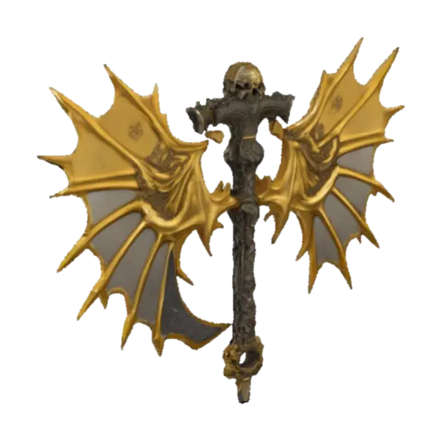 The object features a double-headed axe shape with intricate, demonic-like and… - Doubleheaded 3D model, vytvořený pomocí AI