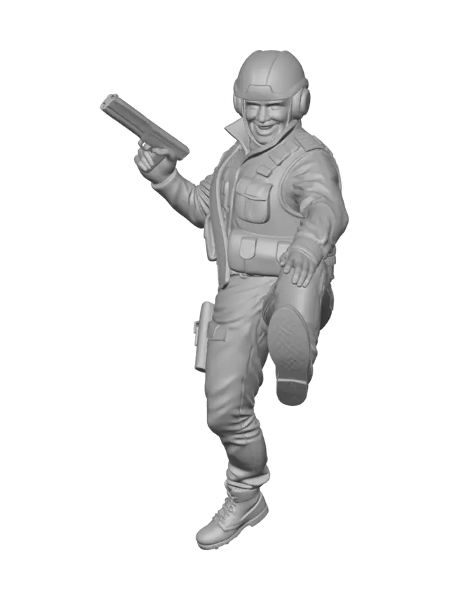 3D model for counter strike polis karakterini bilgisayar monitör üzerine oturacak şekilde oluştururmusun.ayakları boşlukta olsunçoturtunca monitör üzerinde sabit durabilsin.