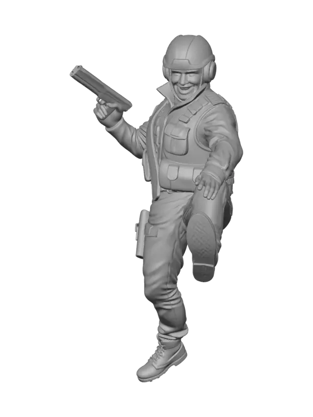 3D model for counter strike polis karakterini bilgisayar monitör üzerine oturacak şekilde oluştururmusun.ayakları boşlukta olsunçoturtunca monitör üzerinde sabit durabilsin.