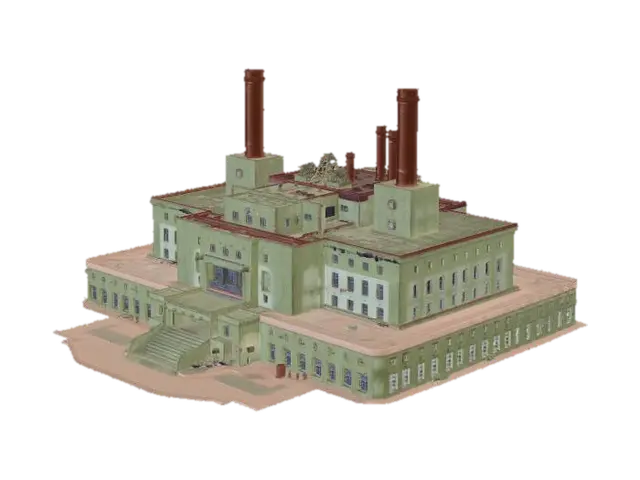 3D-модель low poly brutalist military bunker command center, green brown colors,… - Commandcenter, сгенерированная ИИ