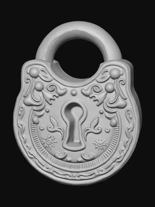 3D model for Ornate vintage brass padlock with keyhole, weathered metal, detailed engravings, realistic PBR