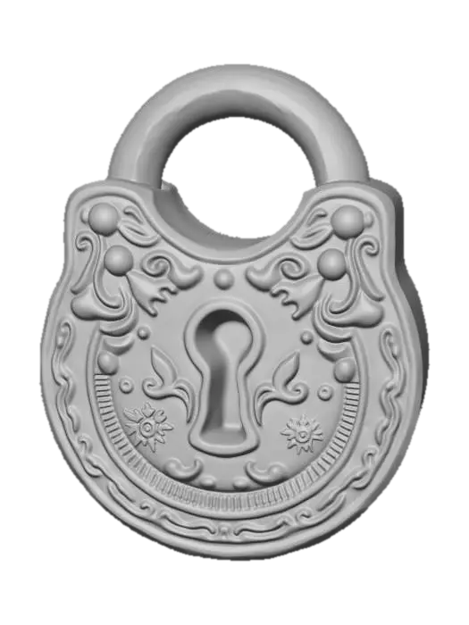 3D model for Ornate vintage brass padlock with keyhole, weathered metal, detailed engravings, realistic PBR