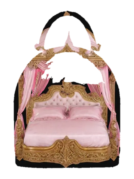 An extravagant, fairy-tale-like canopy bed with an ornate dome-shaped top, decorated… 3D model, vytvořený pomocí AI