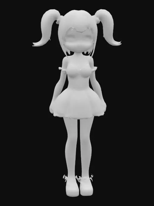 3D model for {
  "Object": "stylized magical girl avatar base model",
  "Material": "soft matte skin, glossy eyes, satin hair, smooth cloth undergarment",
  "Shape/Form": "anime-style proportions, slim arms and legs, heart-shaped face, large expressive eyes",
  "Color Scheme": "fair skin tone, pastel pink hair, lavender eyes, white under-outfit",
  "Texture Details": "smooth skin shading, subtle blush on cheeks, soft hair shine, gentle eye gloss",
  "Style": "stylized anime-inspired",
  "Environment/Use Context": "base character for dress-up game, rigged and ready for outfit swapping",
  "Reference Models": "inspired by Pretty Cure, Gacha Life, and Magical Girl Lyrical Nanoha style"
}


