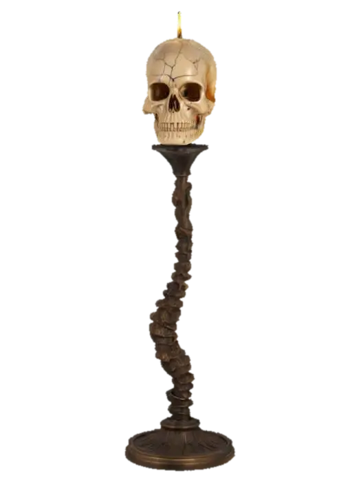 Game-ready floor lamp with a spine stem and skull light housing, flickering candle… 3D model, vytvořený pomocí AI