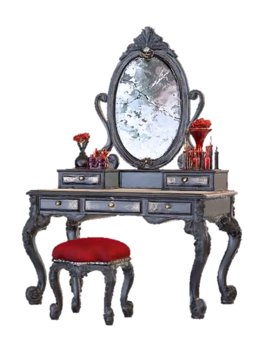 Create a delicate princess-style vanity table with an attached mirror and matching… 3D model, vytvořený pomocí AI