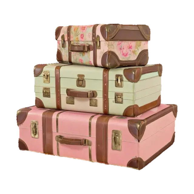 { "Object": "Stack of vintage suitcases decorated with floral fabric and leather… - Suitcase 3D model, vytvořený pomocí AI