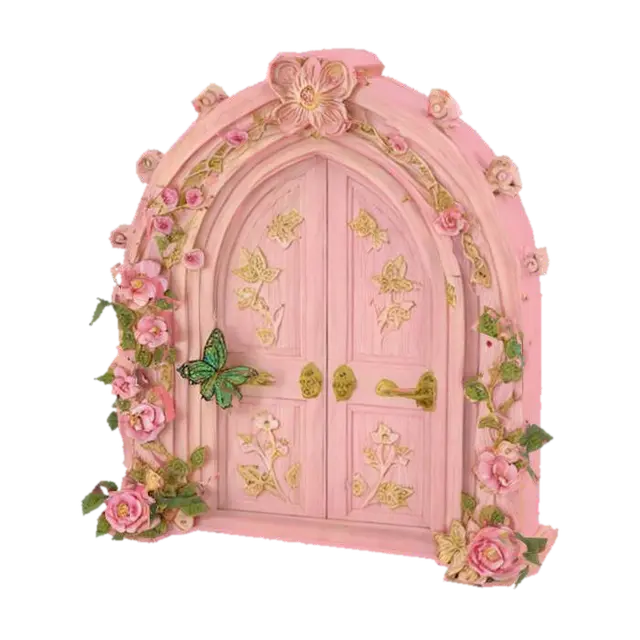 { "Object": "Ornate pink fairy door with floral frame and fluttering… - Butterflies 3D model, vytvořený pomocí AI