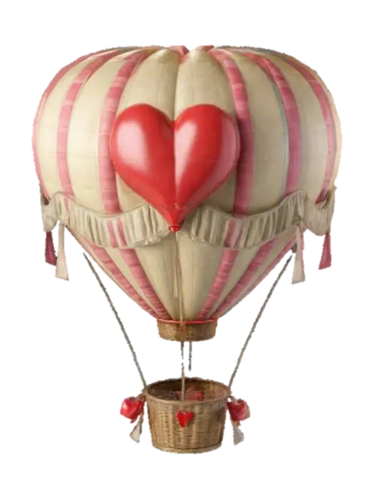 the object is a charming hot air balloon with a heart-shaped balloon 3D model, vytvořený pomocí AI