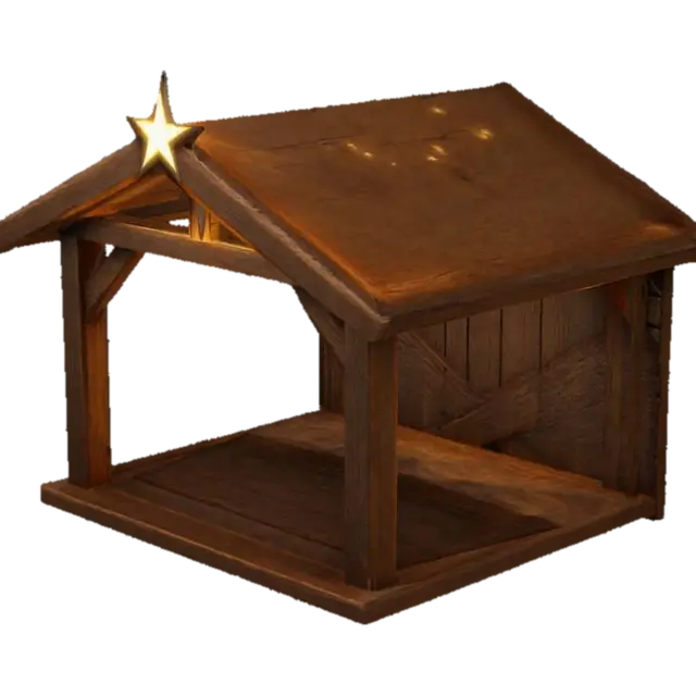 A realistic, highly detailed empty manger with a clearly defined 5-point star on… - Nativity 3D model, vytvořený pomocí AI