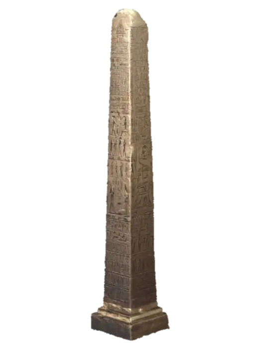 3D model for Ancient Egyptian obelisk. Surface completely covered in hieroglyphs. Highly detailed, realistic, antique-style, museum-quality, cinematic lighting, 4K resolution.