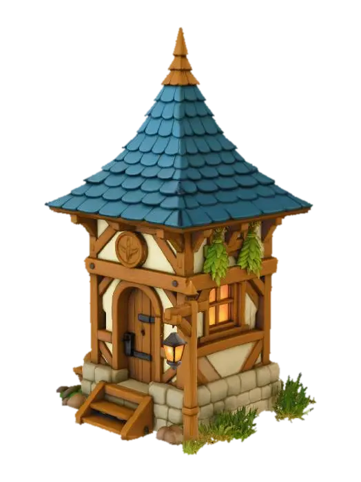Herbalist Hut 3D model, vytvořený pomocí AI