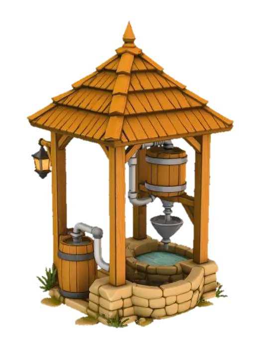 Water Filtration Hut 3D model, vytvořený pomocí AI