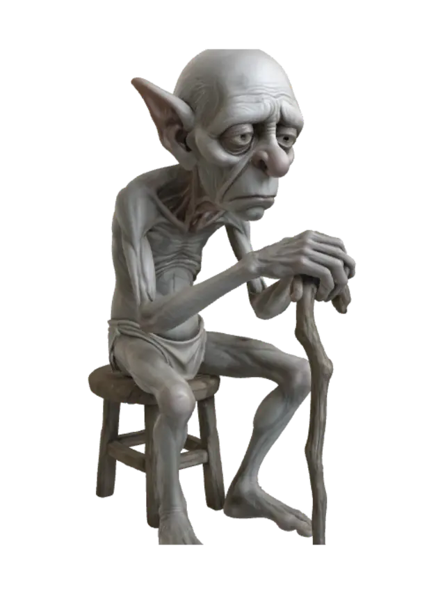 A highly detailed, full-body illustration of a unique elderly goblin with a muted… 3D model, vytvořený pomocí AI