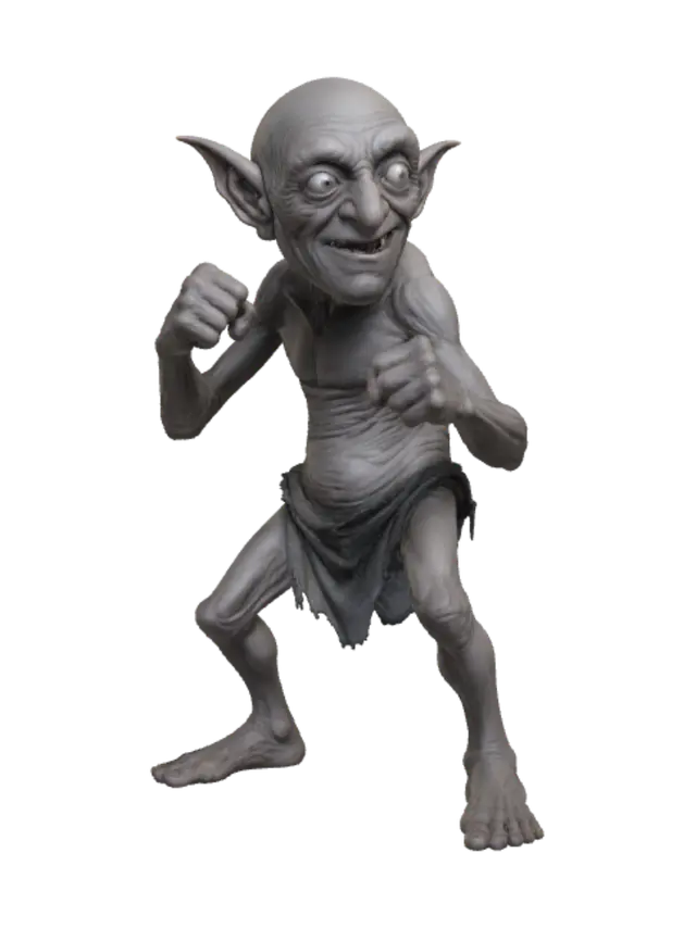 A highly detailed, full-body illustration of a unique elderly goblin with a gray… 3D model, vytvořený pomocí AI