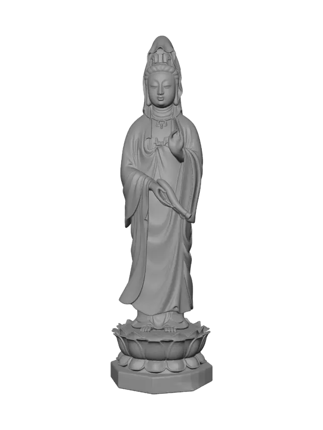 3D model for Guanyin Concrete Statue on Lotus Pedestal