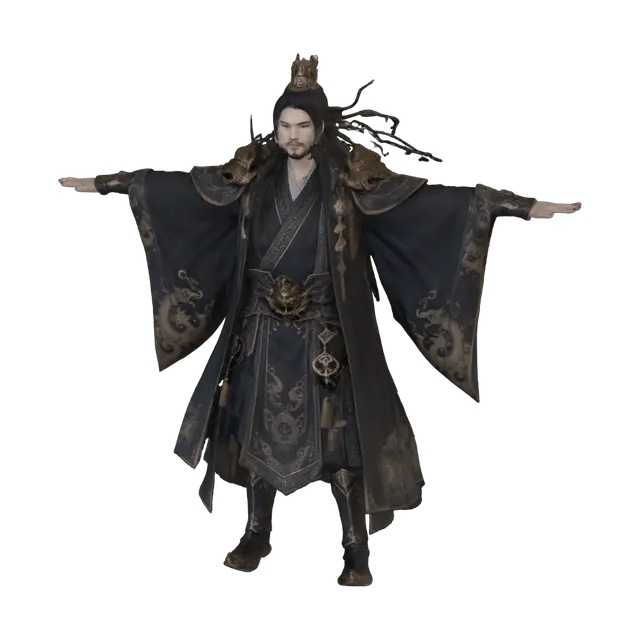 Dragon Emperor in Black and Gold 3D model, vytvořený pomocí AI